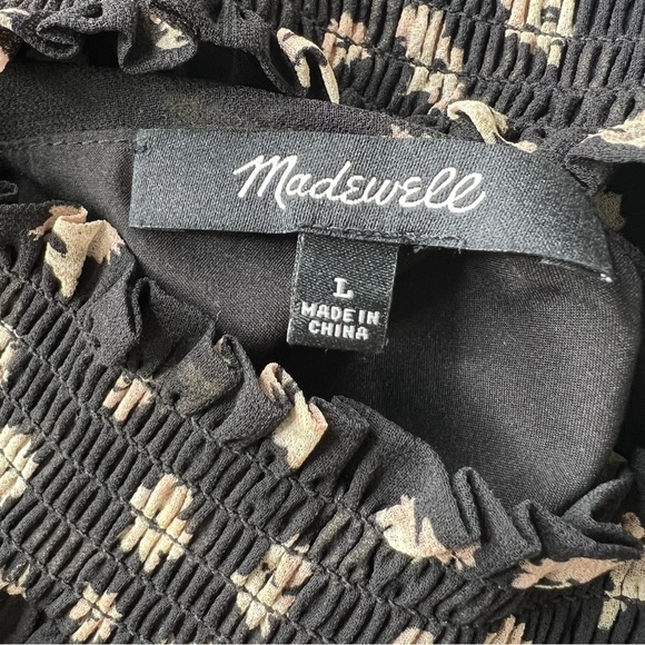 Madewell Black Seattle Floral Mistlight Mockneck Smocked Long Sleeve Dress - Picture 13 of 16